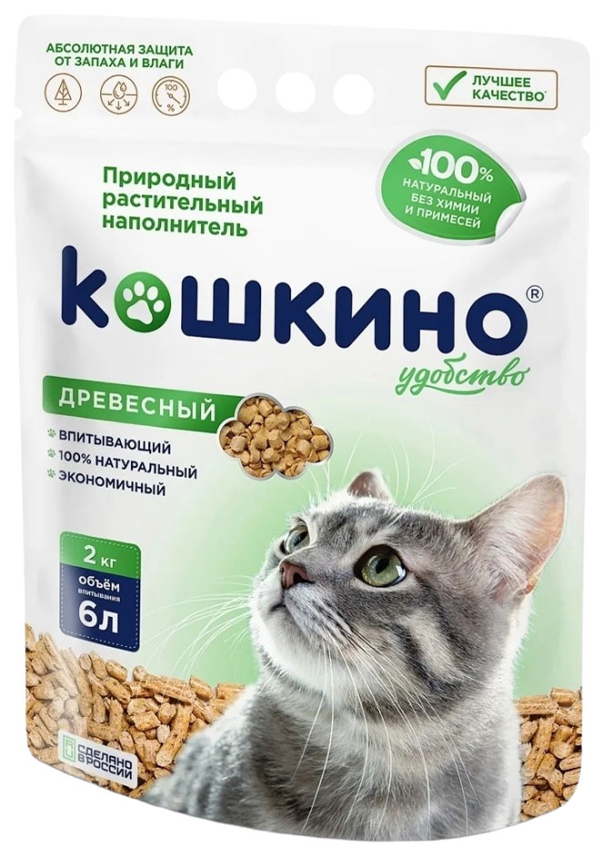 

Наполнитель Кошкино удобство впитывающий древесный 6 л