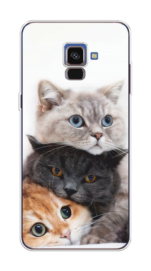

Чехол на Samsung Galaxy A8 2018 "Пушистые мордашки", Серый;черный;оранжевый, 25450-1