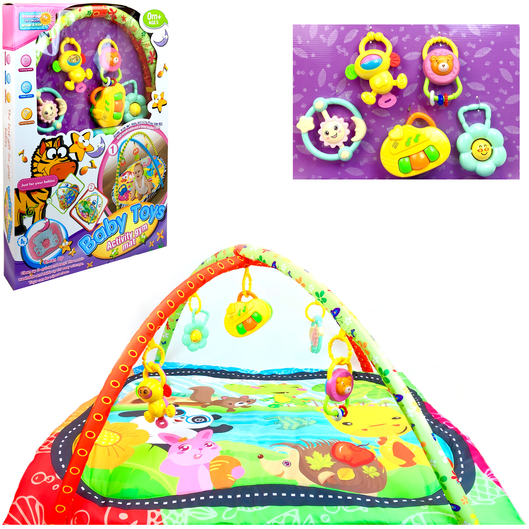 

Детский развивающий коврик PLAYSMART для малышей Baby Toys, 89х82х42 см, 109576