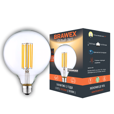 

Светодиодная лампа Brawex LED Filament шар G45 13W 3000K E27 G95F-E27-13L