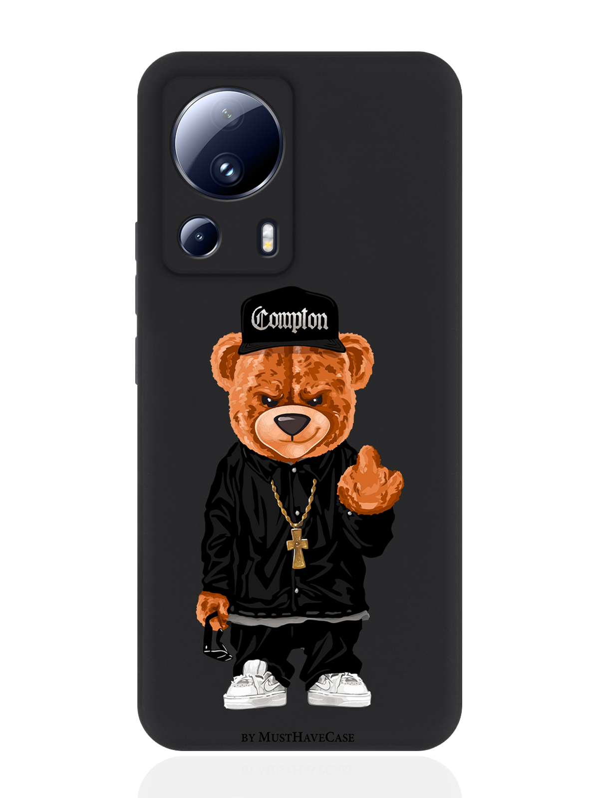 

Чехол для смартфона Xiaomi Mi 13 Lite черный силиконовый Мишка Compton, Черный;золотой