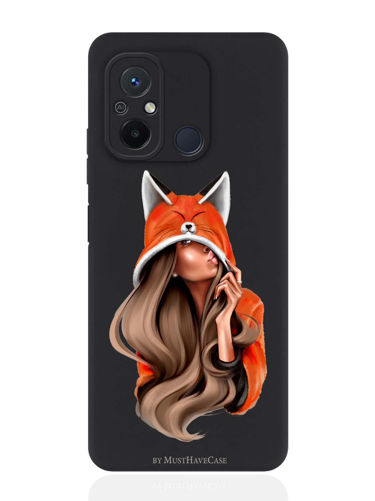 

Чехол для смартфона Xiaomi Redmi 12C черный силиконовый Foxy Girl/ Лисичка