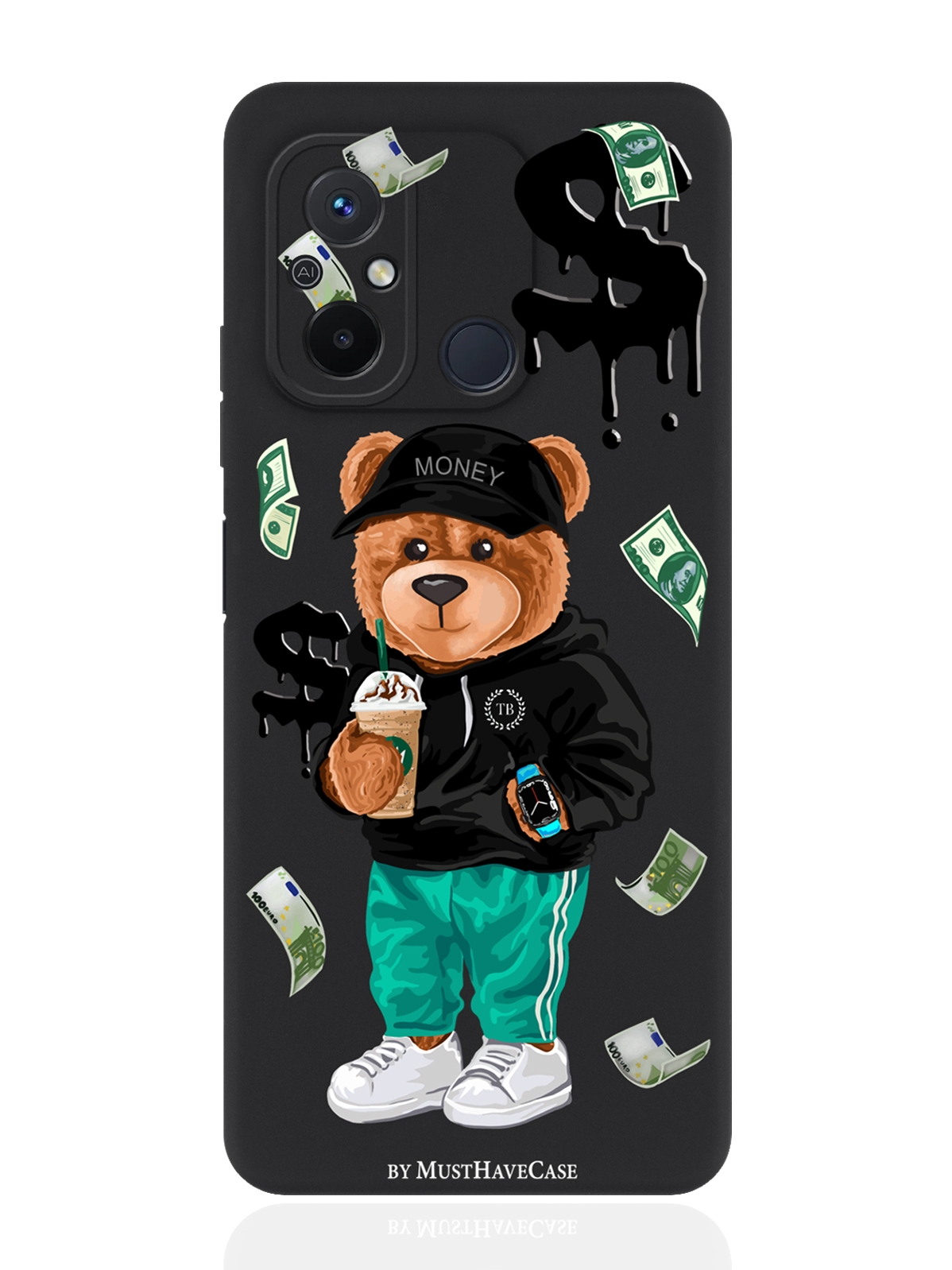 

Чехол для смартфона Xiaomi Redmi 12C черный силиконовый Tony Bear/ Мишка Тони, Разноцветный