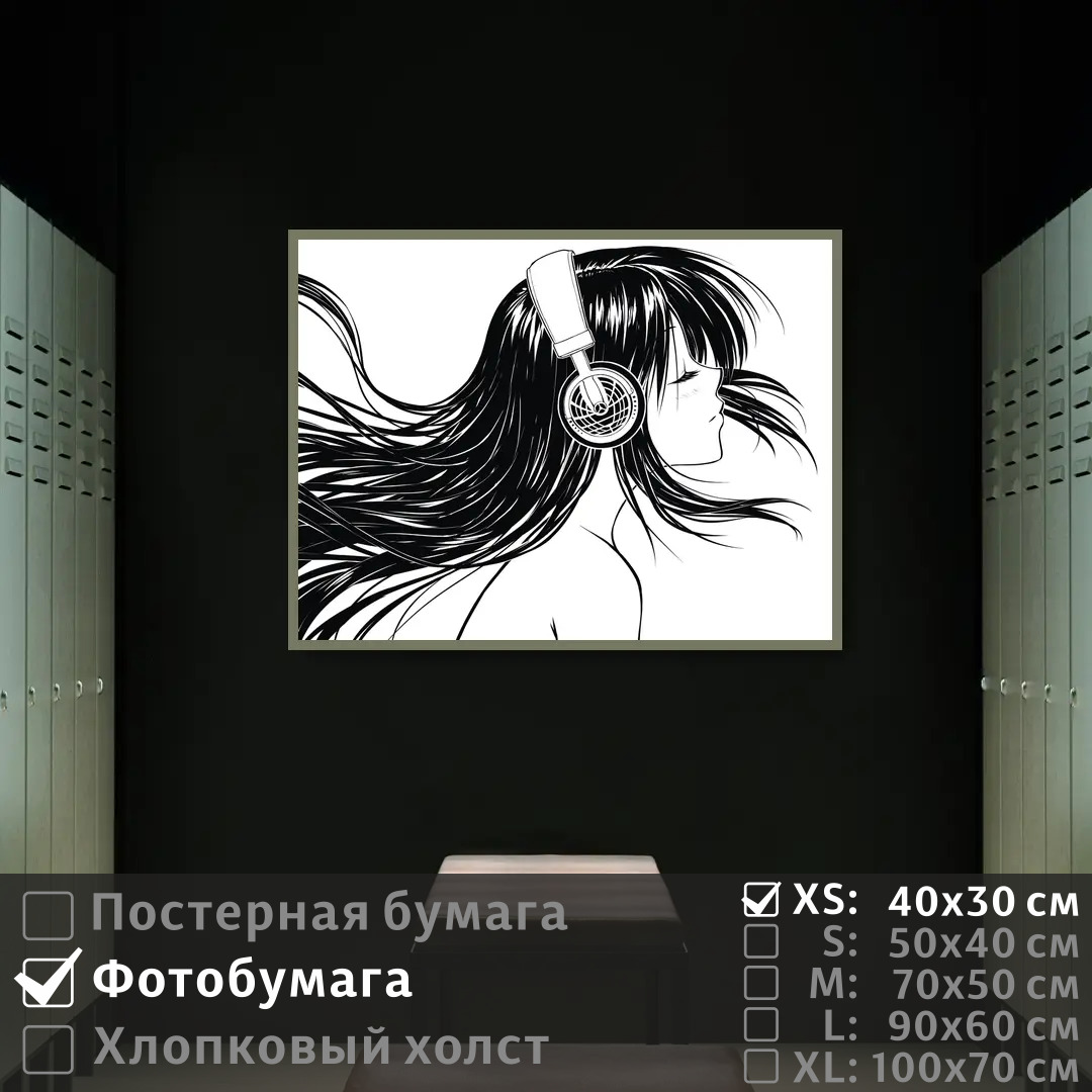 

Постер на фотобумаге ПолиЦентр Девушка аниме черно белое 40х30 см, ДевушкаАнимеЧерноБелое