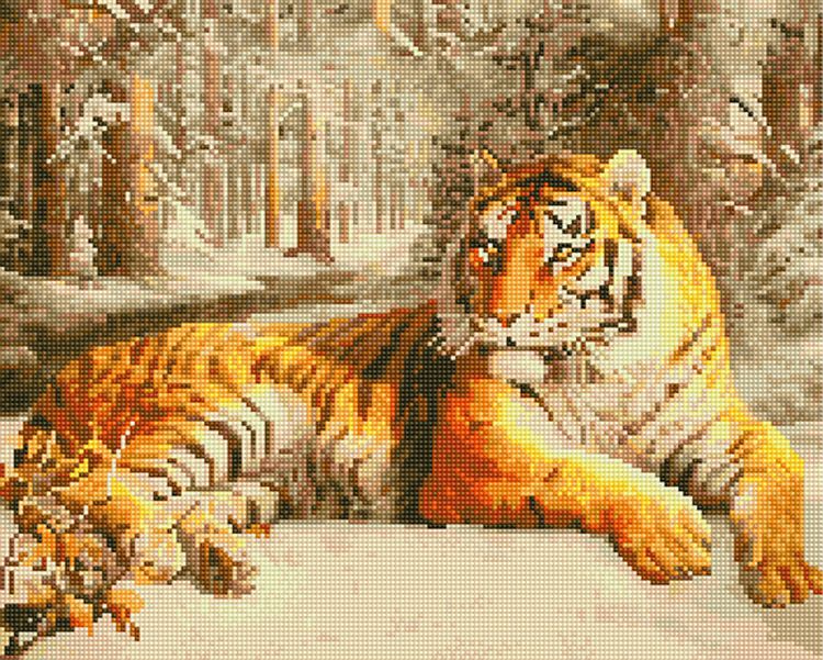 Алмазная вышивка ВанГогВоМне Тигр в зимнем лесу