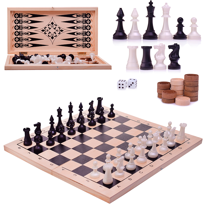 Шахматы обиходные пластиковые+ шашки+ нарды, дерево 415х215мм шахматы обиходные классика