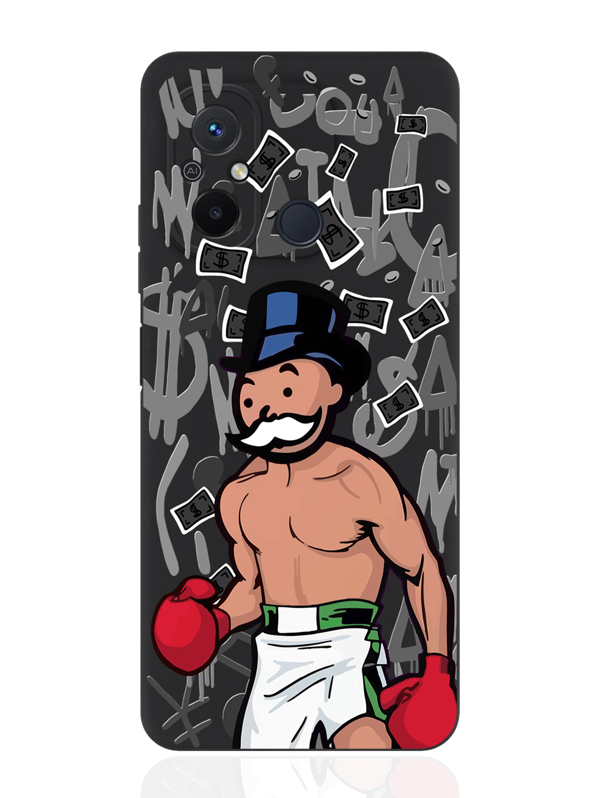 

Чехол для смартфона Xiaomi Redmi 12C черный силиконовый Monopoly Boxing/ Монополия Боксер, Разноцветный