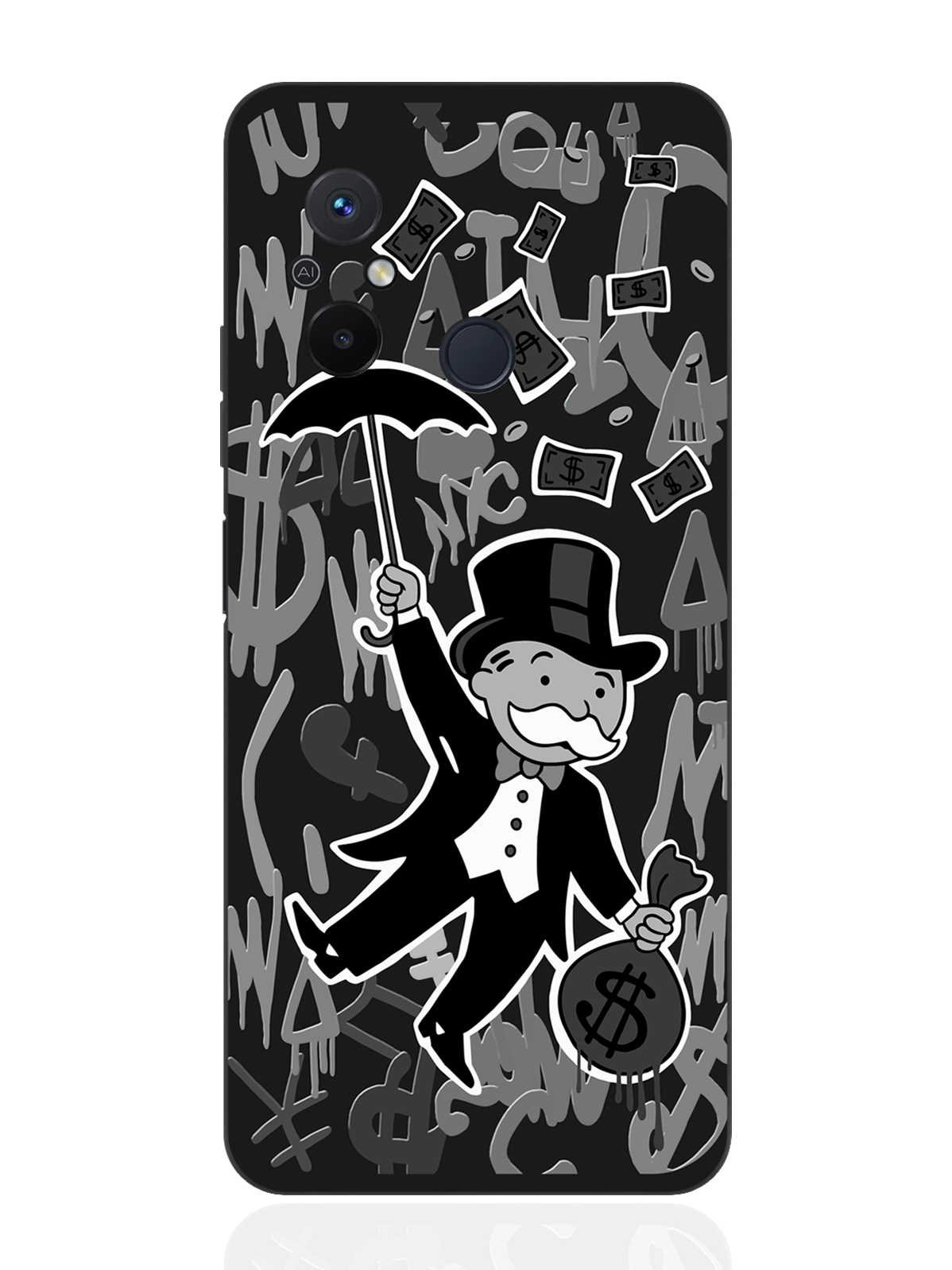 

Чехол для смартфона Xiaomi Redmi 12C черный силиконовый Monopoly Black Edition/ Монополия, Серый;черный