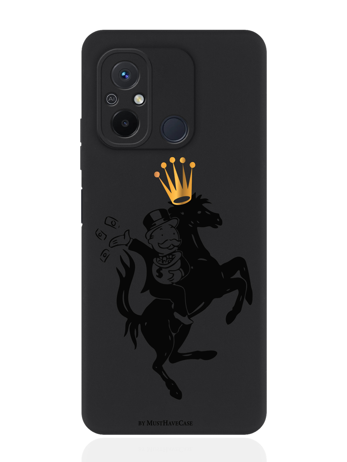 

Чехол для смартфона Xiaomi Redmi 12C черный силиконовый Monopoly на коне, Разноцветный