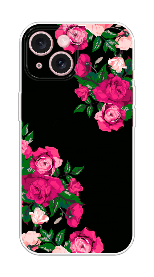 

Чехол Homey на Apple iPhone 15 "Розы фуксия", Черный;розовый;зеленый, 15550-1