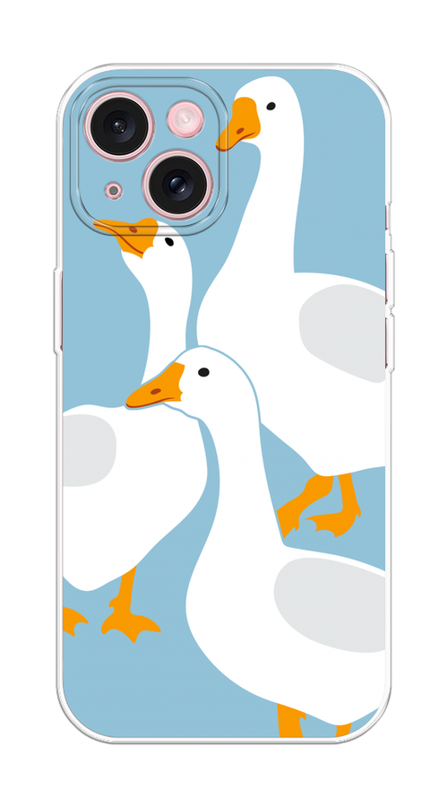 

Чехол Homey на Apple iPhone 15 "Гусиное трио", Голубой;белый;серый;желтый, 15550-1