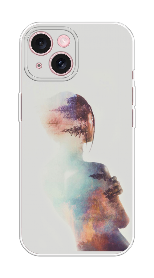 

Чехол Homey на Apple iPhone 15 "Девушка-лес", Розовый;голубой;серый, 15550-1