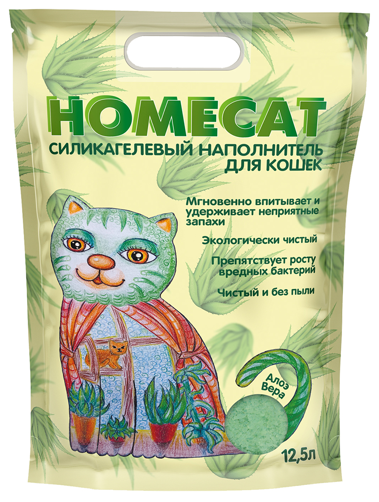 Впитывающий наполнитель HOMECAT силикагелевый, алоэ вера, 2 шт по 12,5 л