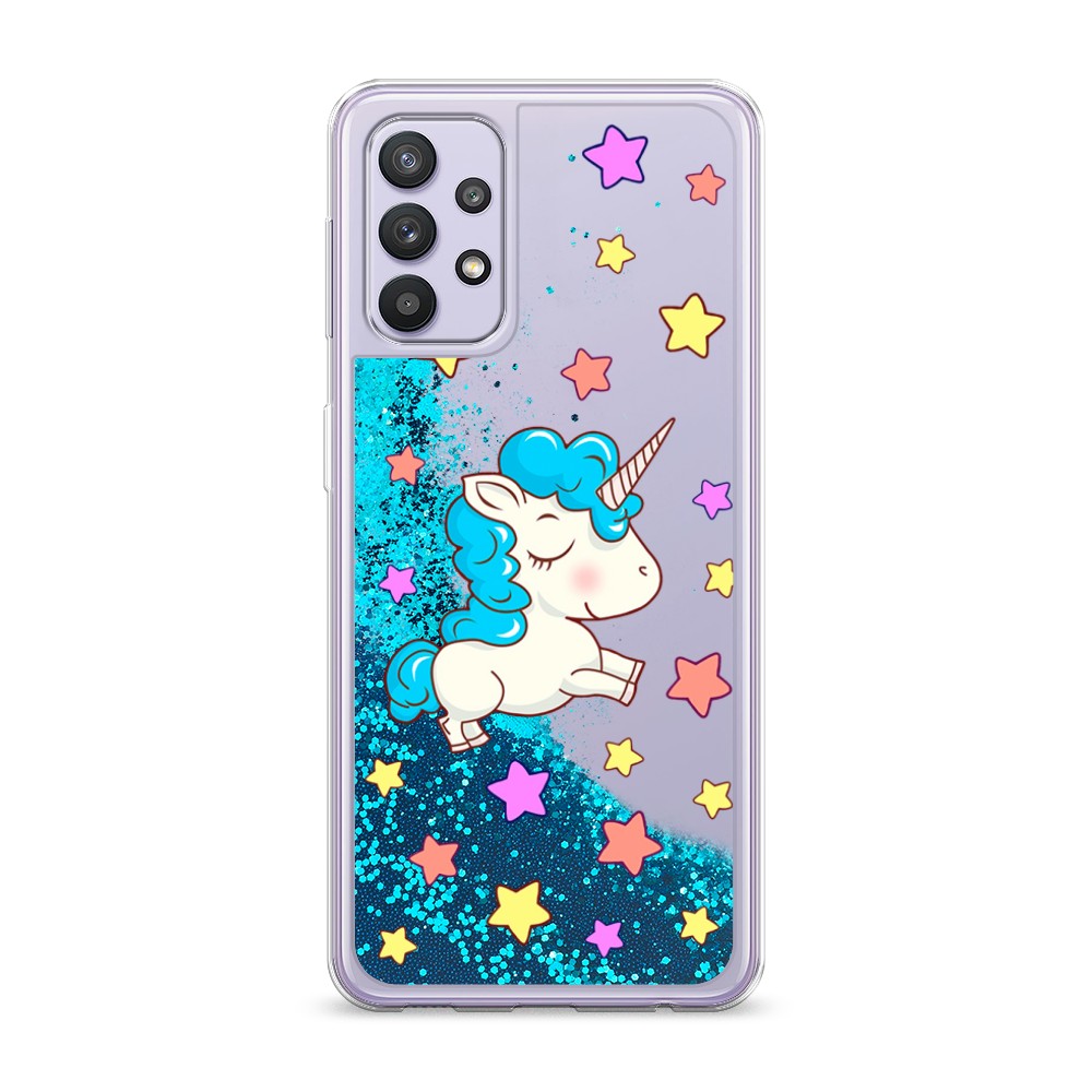 

Жидкий чехол с блестками "Звездный единорог" на Samsung Galaxy A32, 2102093-1