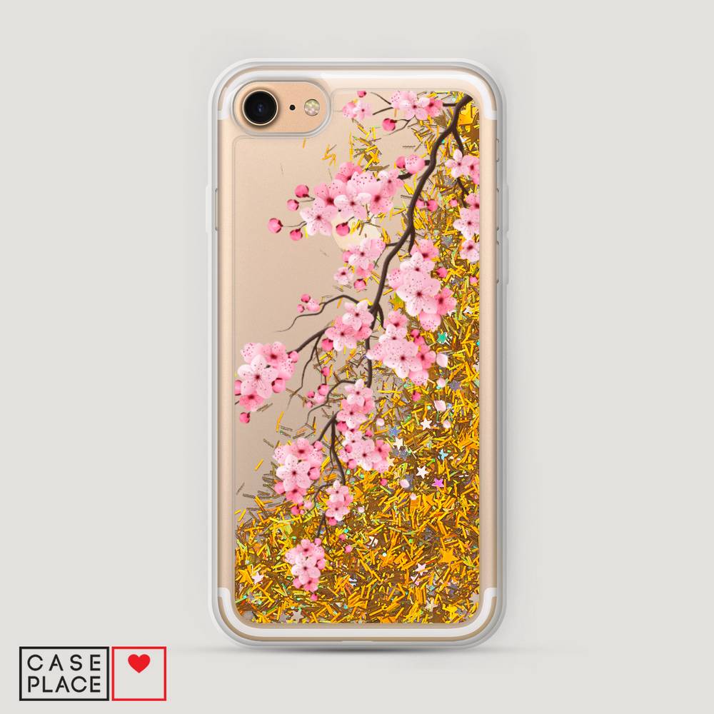 

Жидкий чехол с блестками "Розовая сакура" на Apple iPhone 8, 10890-1