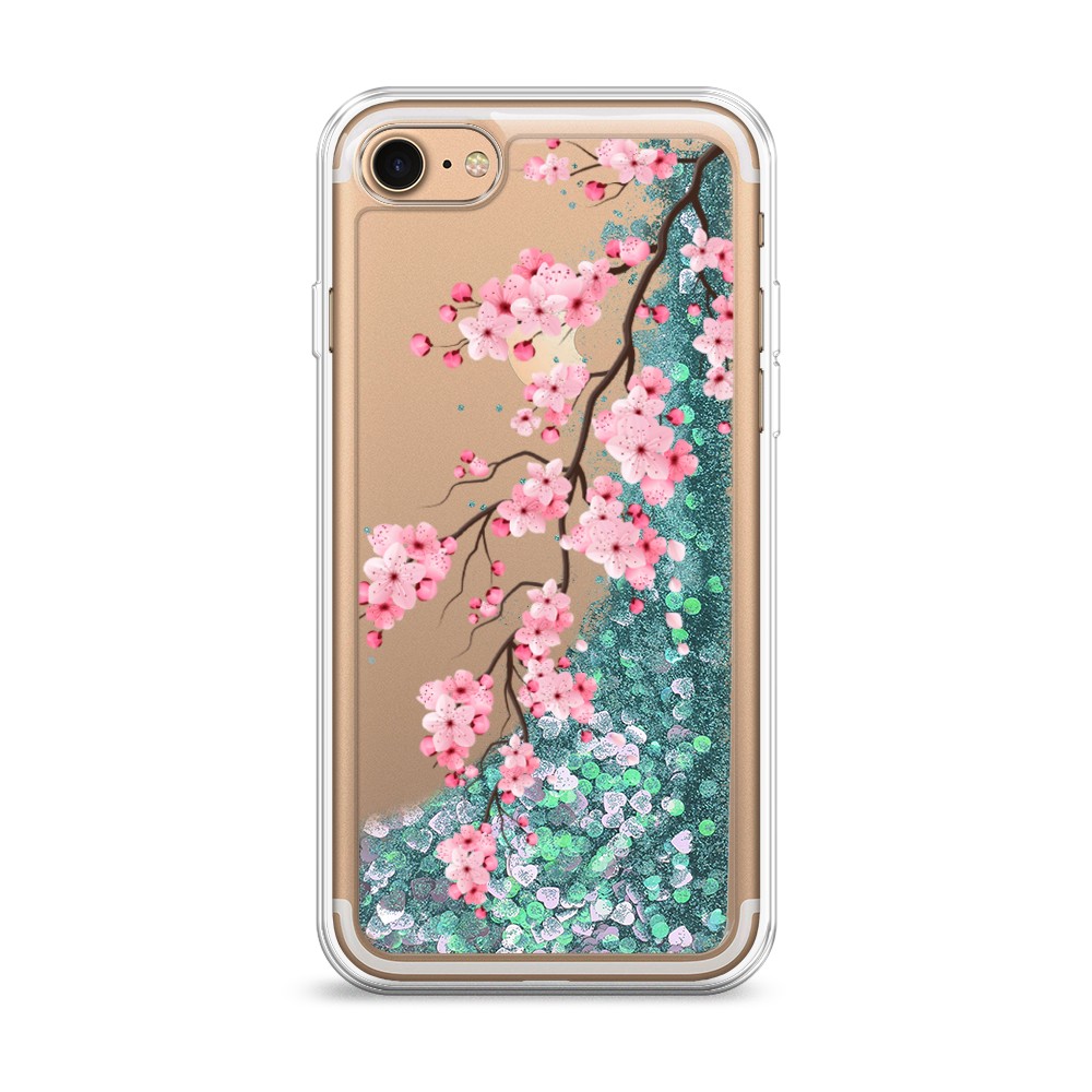 

Жидкий чехол с блестками "Розовая сакура" на Apple iPhone 8, 10895-1