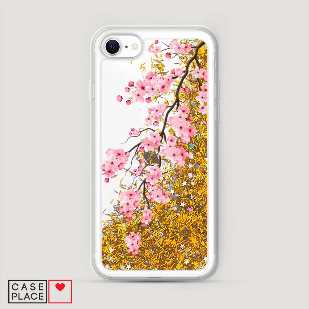 

Жидкий чехол с блестками "Розовая сакура" на Apple iPhone SE 2020, 12490-1