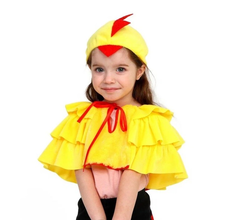 Карнавальный набор «Цыплёнок», плюш, накидка с воланами и хвостом, шапка, рост 98-128 см