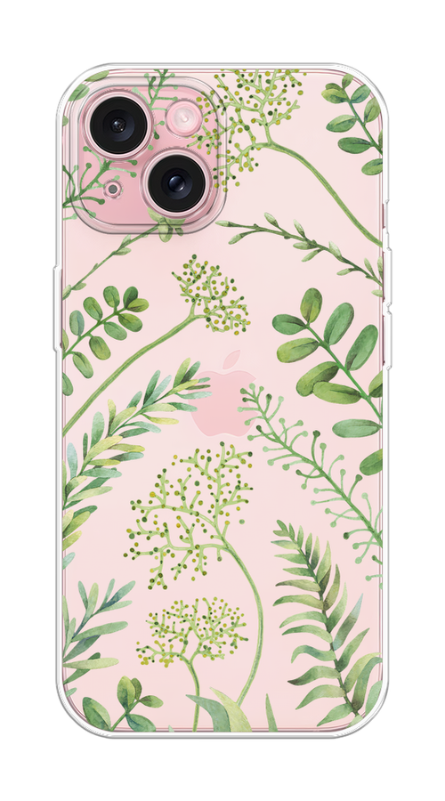 

Чехол Homey на Apple iPhone 15 "Green Leaves", Зеленый;прозрачный, 15550-1