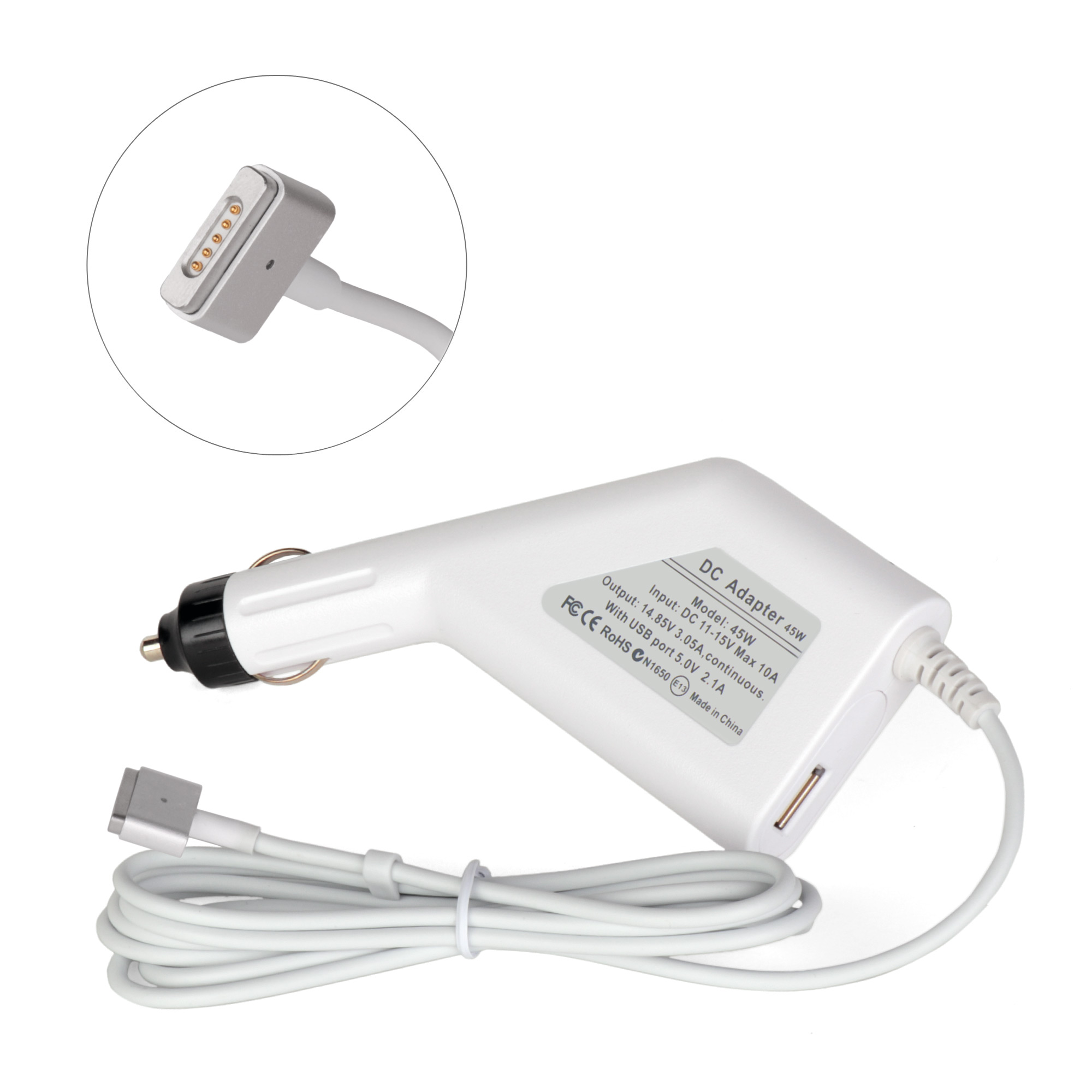 

Автоадаптер в машину для Apple Macbook 11 14.85V -> 3.05A A1465, 13 A1466 (Magsafe 2) 45W, AP45CC-2