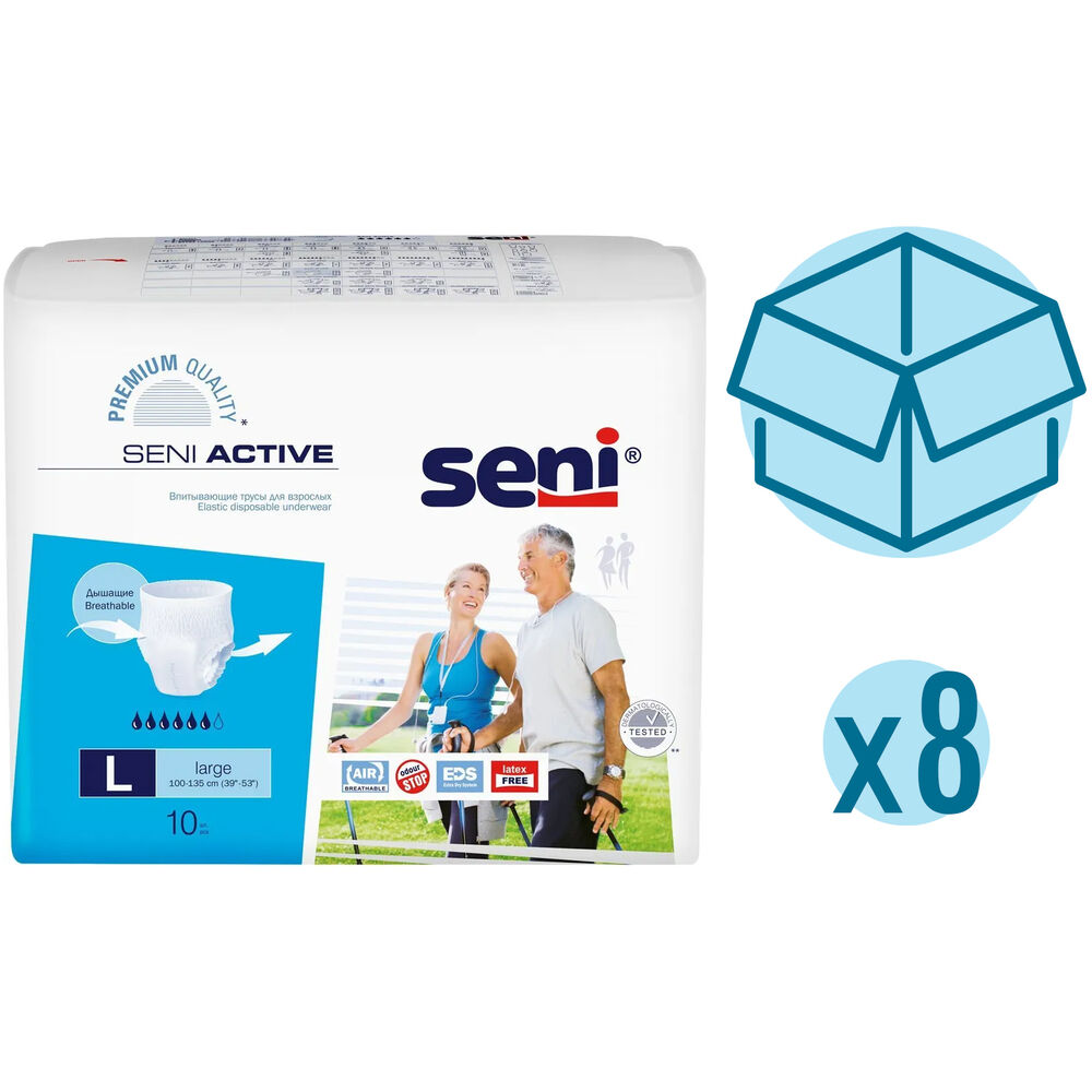Подгузники для взрослых Seni Active, 100-135 см, L, 10 шт, 8 упаковок
