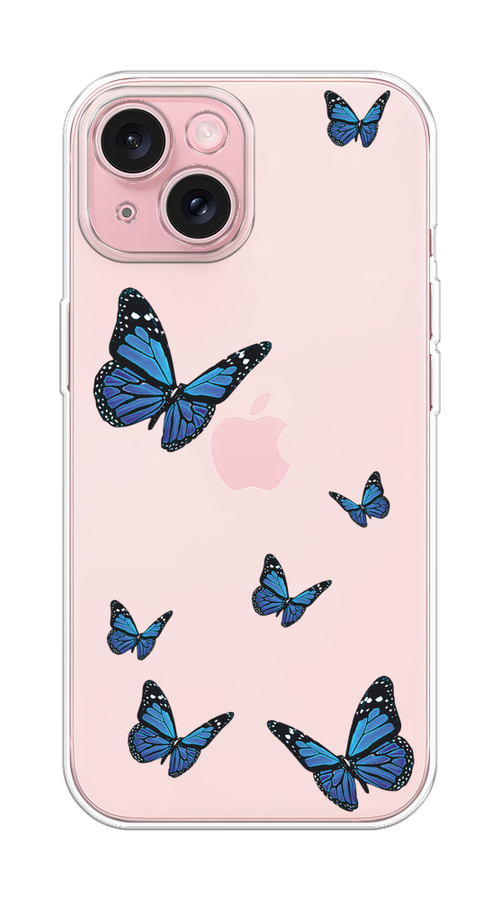 

Чехол Homey на Apple iPhone 15 "Blue butterflies", Синий;черный, 15550-1