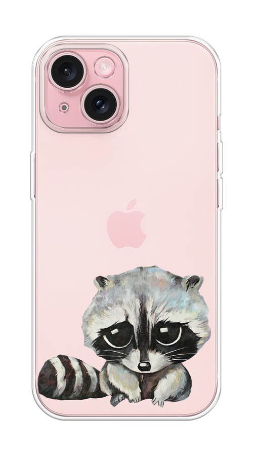 

Чехол Homey на Apple iPhone 15 "Большеглазый енот", Серый;черный;прозрачный, 15550-1