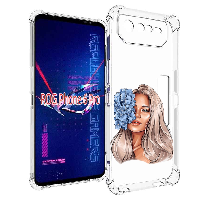 

Чехол MyPads блондинка-с-голубыми-цветами женский для Asus ROG Phone 6 Pro, Прозрачный, Tocco