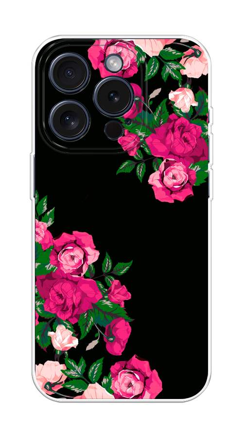 

Чехол Homey на Apple iPhone 15 Pro "Розы фуксия", Черный;розовый;зеленый, 15750-1