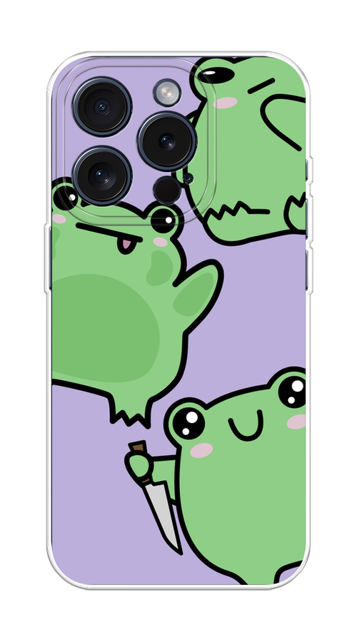 

Чехол Homey на Apple iPhone 15 Pro "Опасные лягушата", Фиолетовый;зеленый;черный, 15750-1