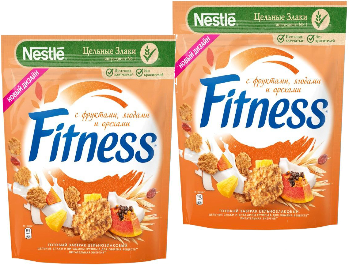 Готовый завтрак Nestle хлопья Fitness с фруктами, 2 шт по 225 г