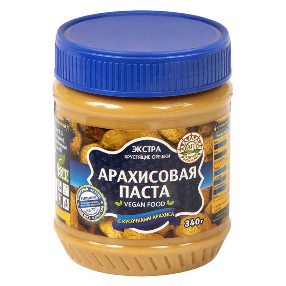 Паста арахисовая Азбука продуктов экстра с кусочками арахиса 340 г