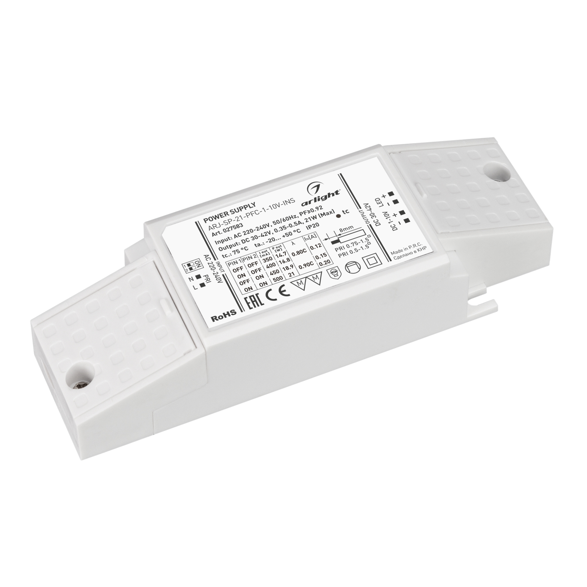 

Блок питания для светильника Arlight ARJ-SP-21-PFC-1-10V-INS 027583, Белый, 027583