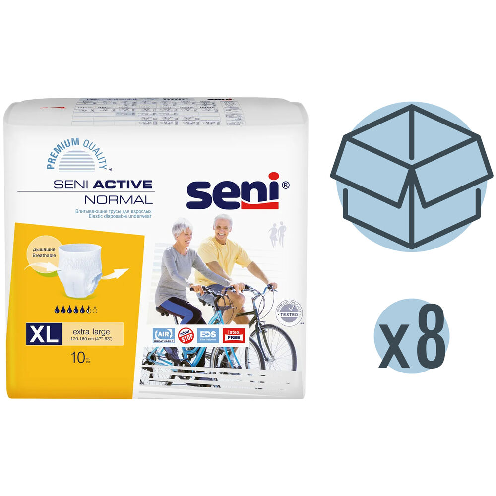 Подгузники для взрослых Seni Active Normal, 120-160 см, XL, 10 шт, 8 упаковок