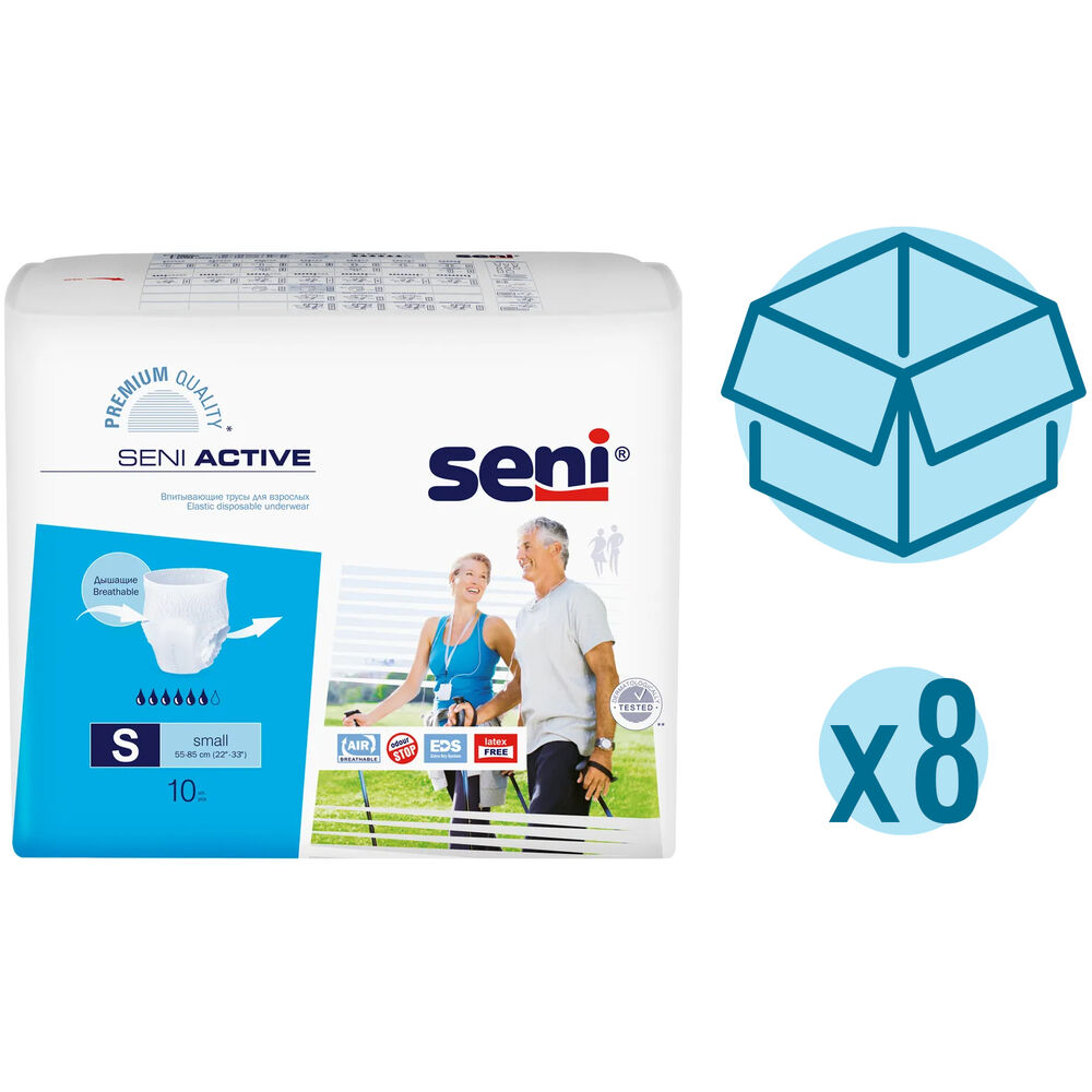 Подгузники для взрослых Seni Active, 55-85 см, S, 10 шт, 8 упаковок