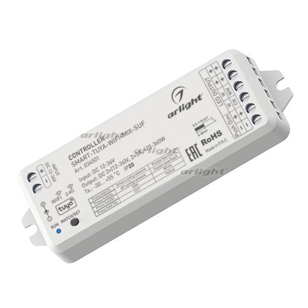 

Arlight Контроллер SMART-TUYA-WIFI-MIX-SUF (12-36V, 2x5A, 2.4G), Контроллер SMART-TUYA-WIFI-MIX-SUF (12-36V, 2x5A, 2.4G)