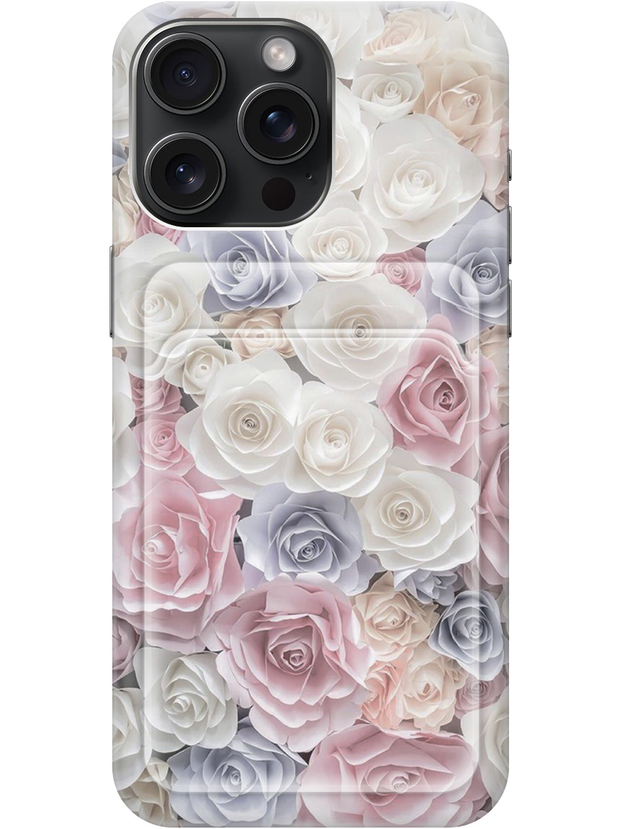

Силиконовый чехол на Apple iPhone 15 Pro Max с рисунком "Пастельные розы", Белый;розовый;серый, 20011942
