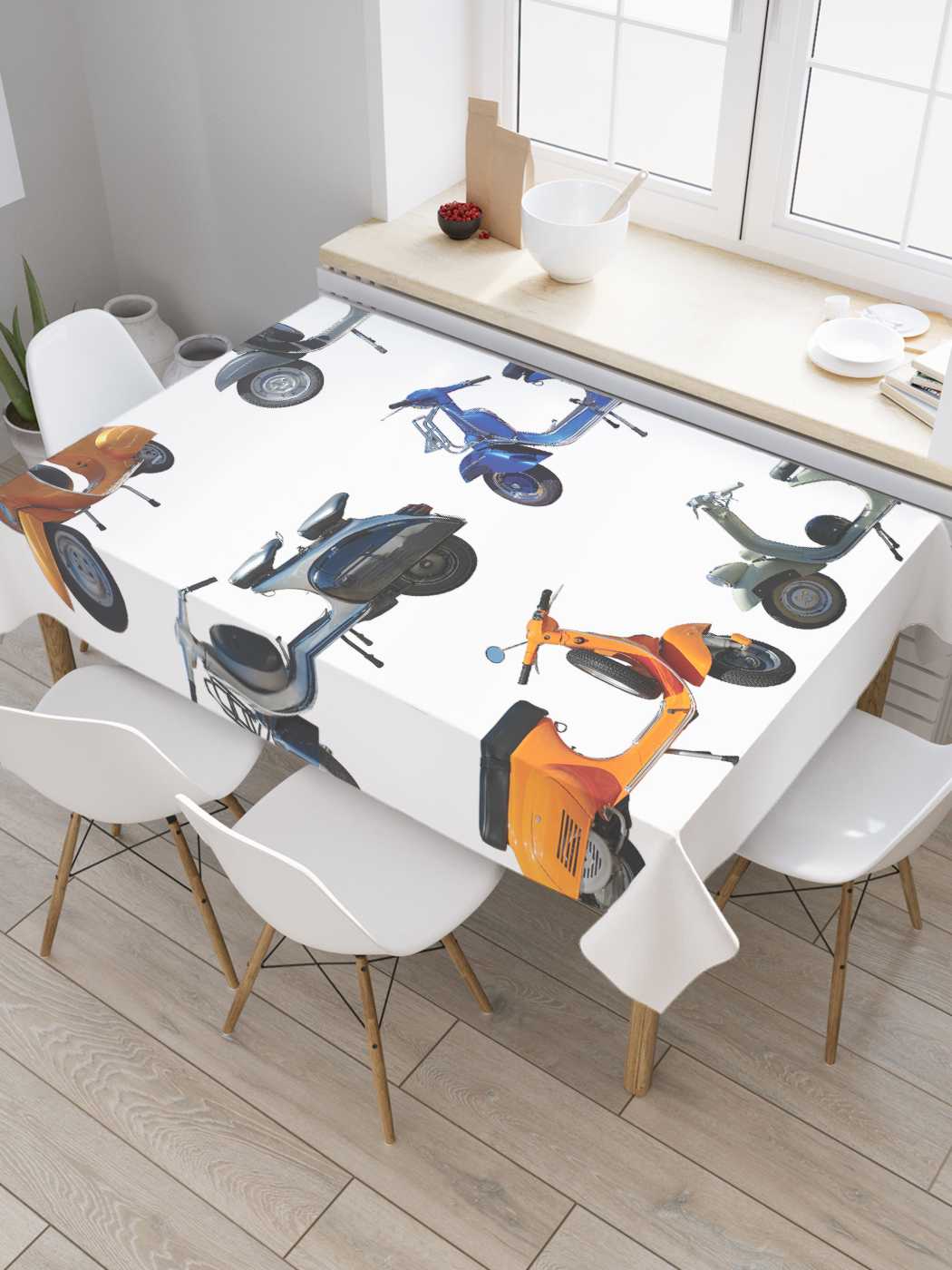 

Скатерть прямоугольная JoyArty "Модные скутеры" из оксфорда, 180x145 см, Серый, Модные скутеры