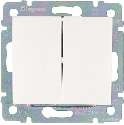 

LEGRAND Valena 694266 переключатель проходной двухклавишный с/у белый