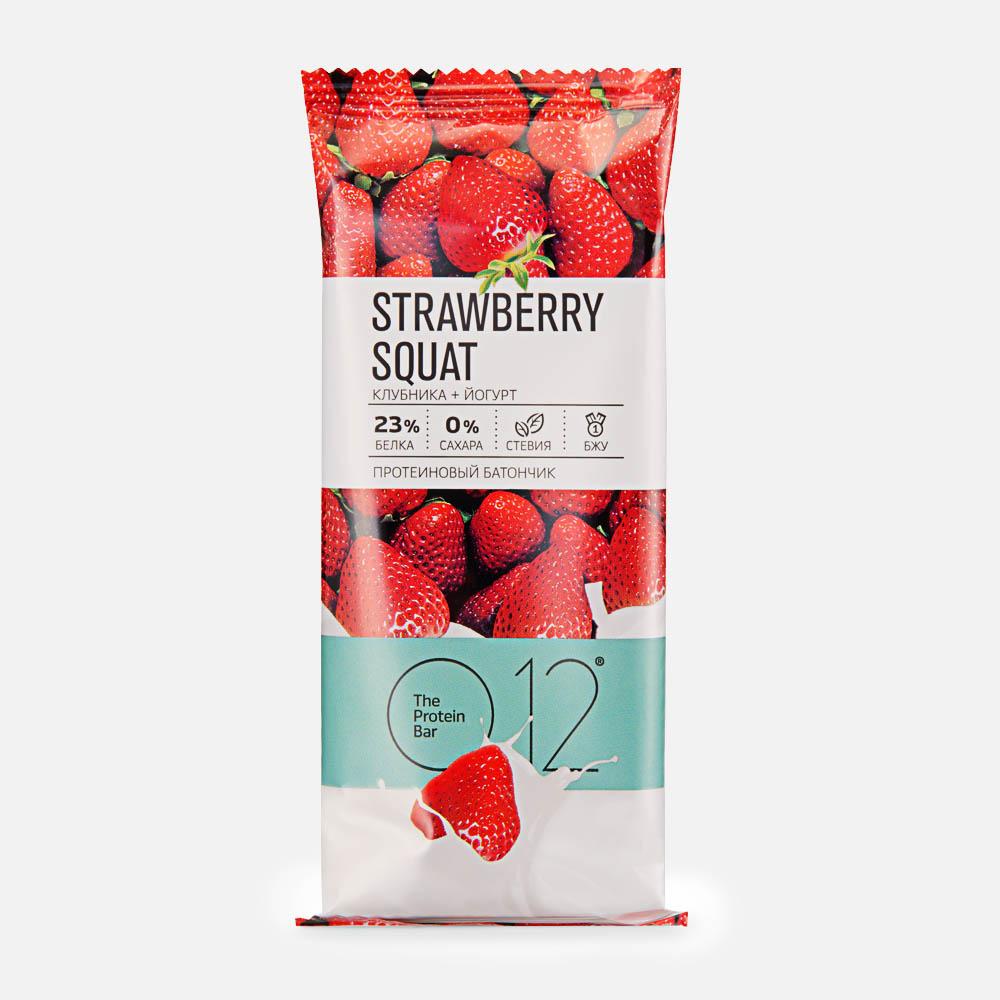 Вафли протеиновые O12 Strawberry Squat протеин 23%, клубника и йогурт, без сахара, 50 г