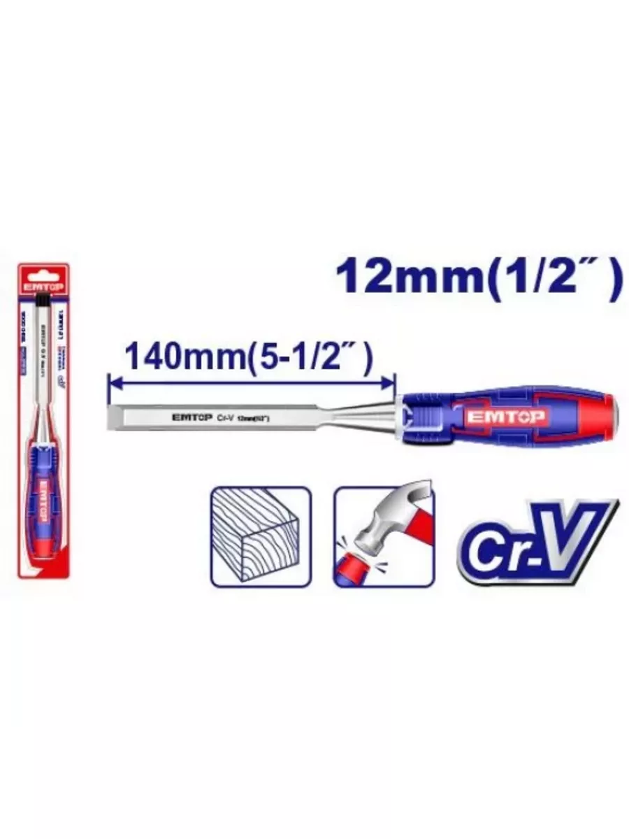 Стамеска по дереву, EMTOP, стамеска 12мм 140мм Cr-v, EWCL1201