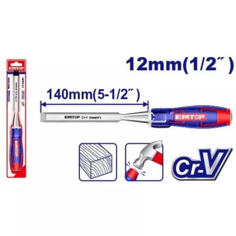 Стамеска по дереву, EMTOP, стамеска 12мм 140мм Cr-v, EWCL1201