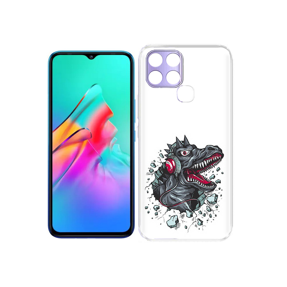 

Чехол MyPads Tocco для Infinix Smart 6 Нарисованный динозавр в наушниках, Прозрачный, Tocco