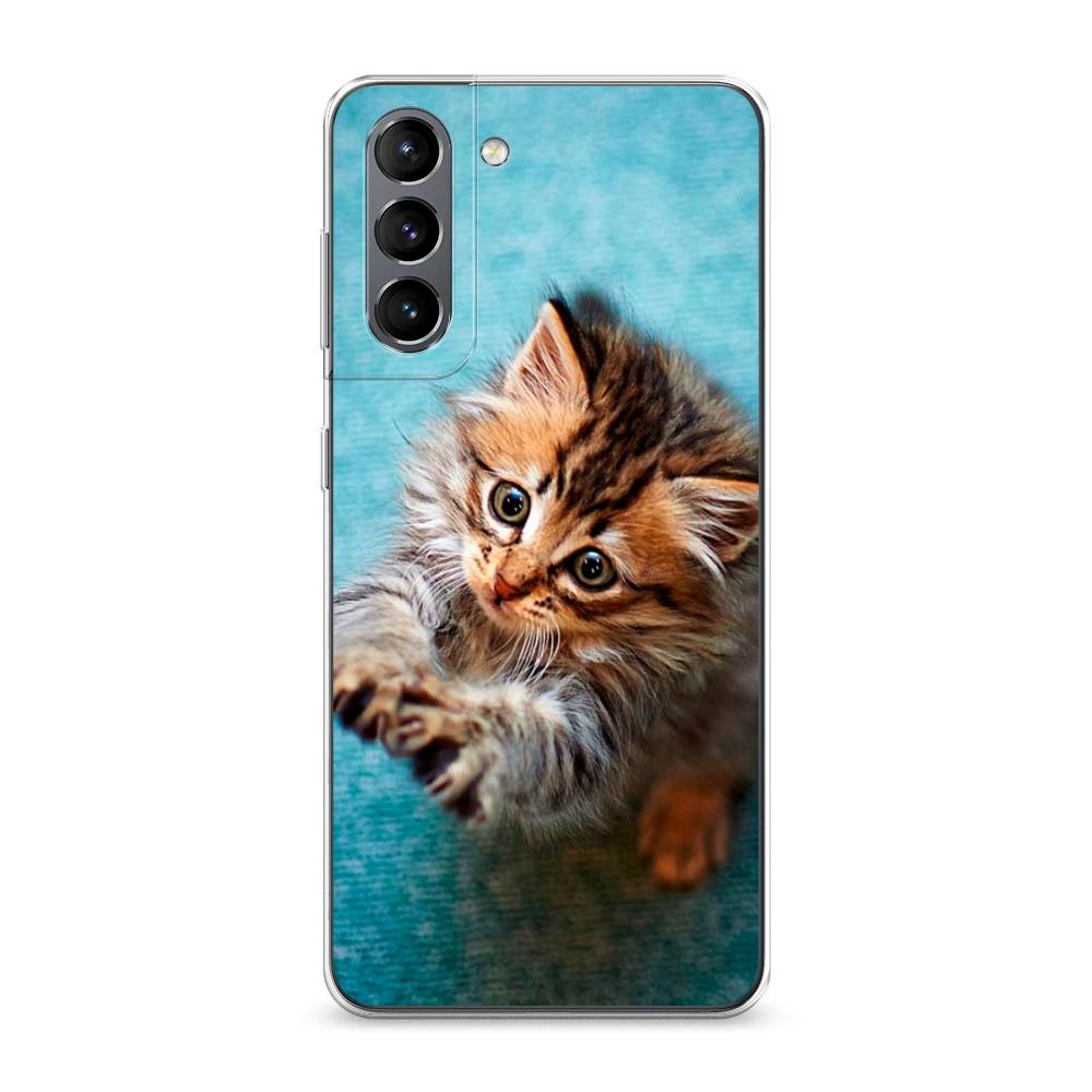 

Чехол Awog на Samsung Galaxy S21 / Самсунг S21 "Котенок просит есть", Голубой;коричневый;белый, 2101850-2