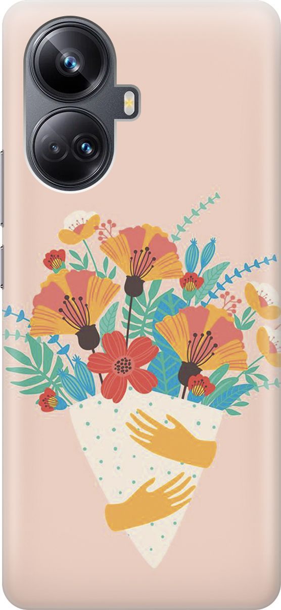 

Силиконовый чехол на Realme 10 Pro+ с принтом "Букет на розовом", Красный;розовый, 158633