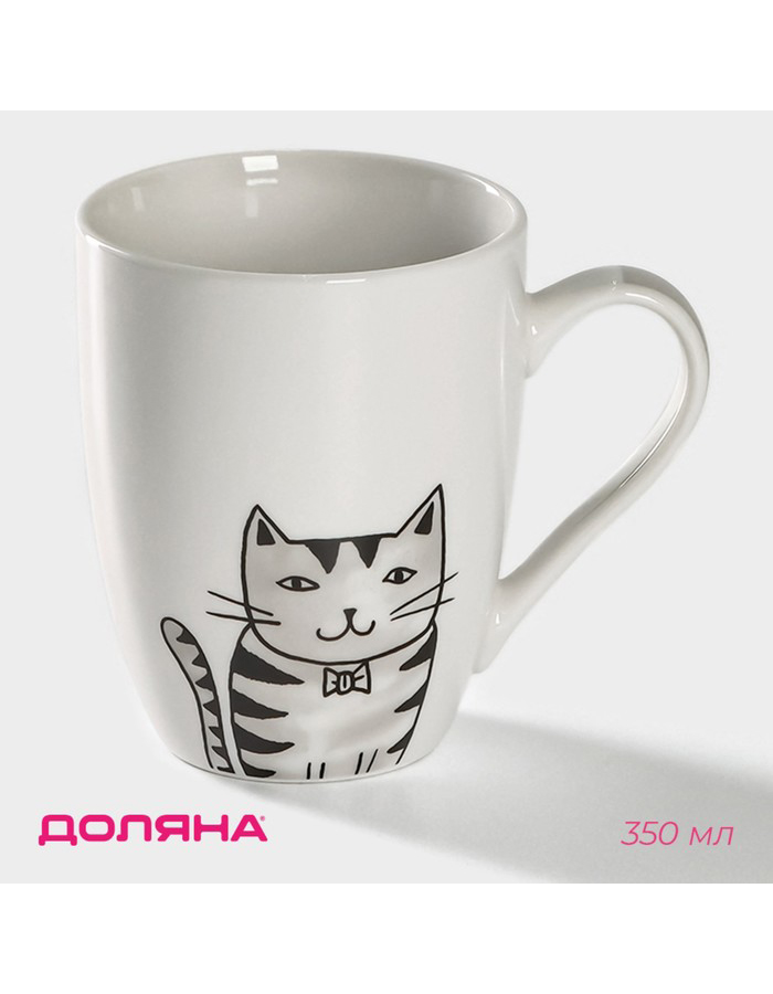 

Кружкa для чая Доляна Кис-кис-мяу из костяного фарфора, 350 мл, белая