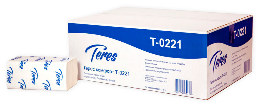 фото Полотенца бумажные терес comfort eco 2-хслойная 150лист. белый (упак.:15шт) (т-0241) teres