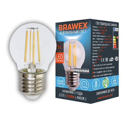 Светодиодная лампа Brawex LED Filament шар G45 9W 4000K E27 G45F-E27-9N