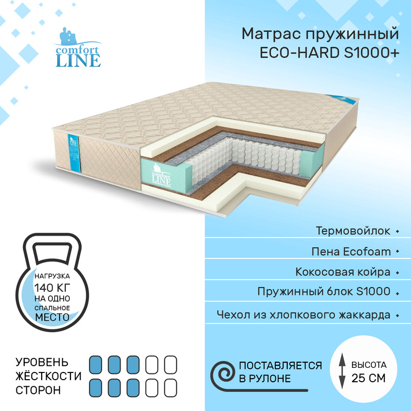 

Матрас пружинный Comfort Line Eco Hard S1000+ 130х195, высота 25 см, Eco Hard S1000+