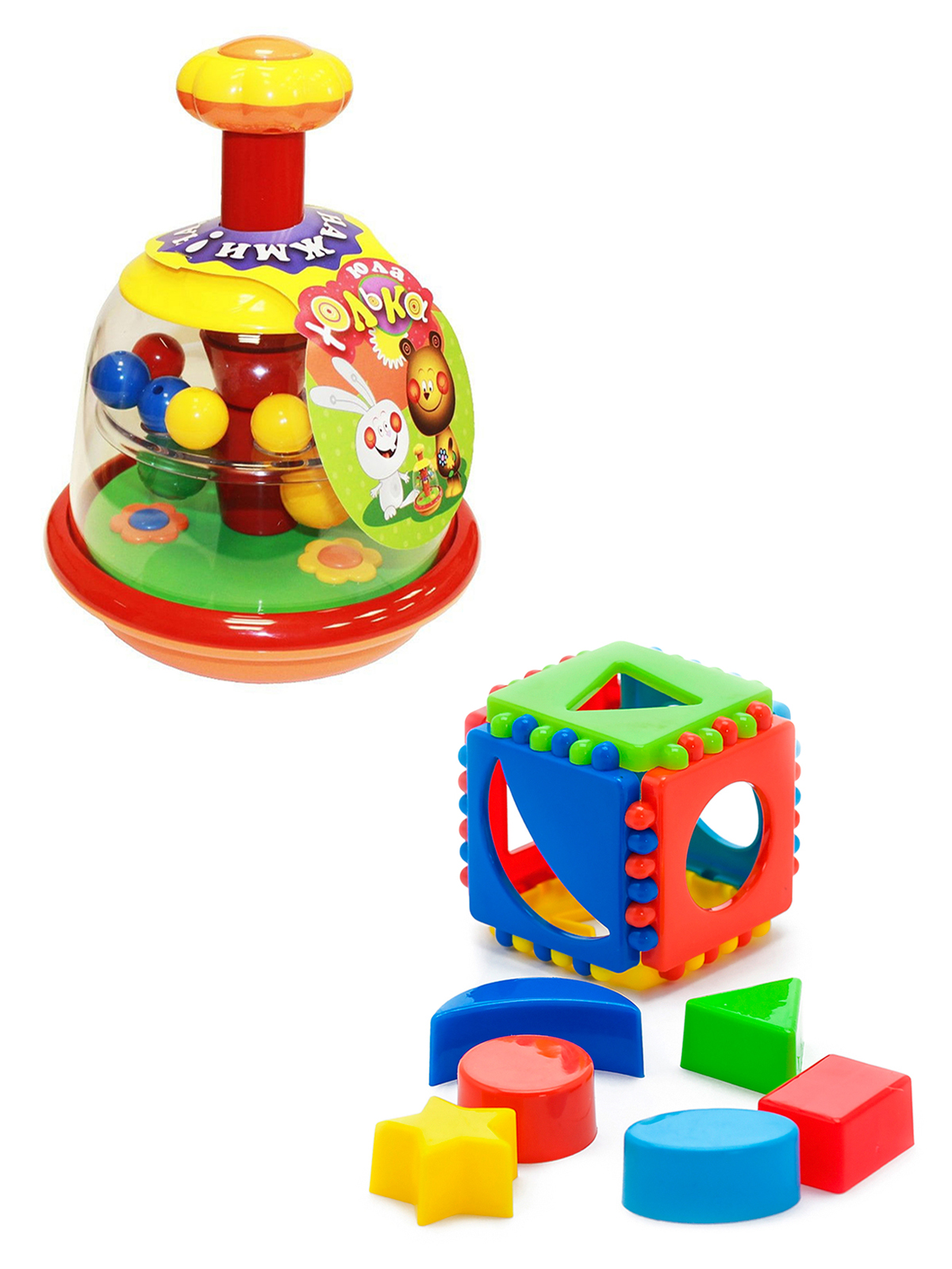 фото Развивающие игрушки биплант юла юлька классические цвета+игрушка кубик логический малый
